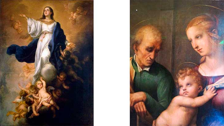 "Дева Мария" кисти Мурильо и "Святое семейство" Кисти Рафаэля